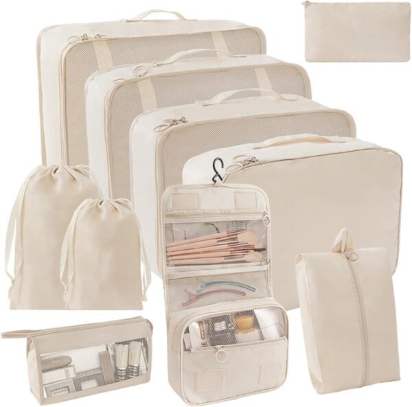SLMT Travel Organizer 10 Set, Suitcase Organizer Bags Set, Travel Cubes for Packing, Luggage Organizers for Suitcase, Carry On Travel Organizer Bags (Beige) - Image 8