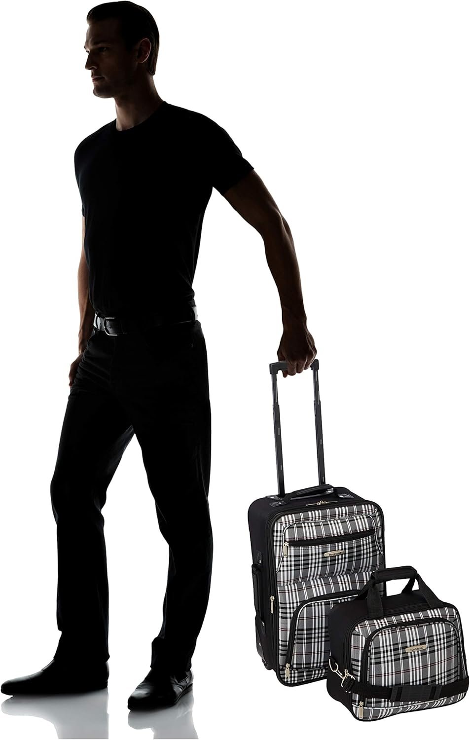 Rockland Fashion Softside Upright Luggage Set, Expandable, Black Plaid, 2-Piece (14/19) - Image 9