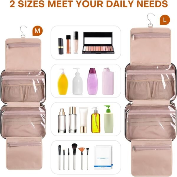 Women's Travel Toiletry Bag - Hanging Makeup Organizer for Accessories, Shampoo, Full-size Containers, Toiletries - Medium Black - Image 8