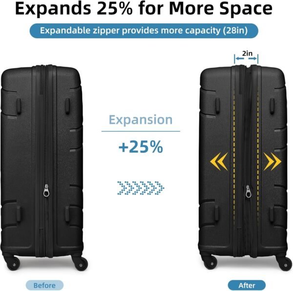 LARVENDER Luggage Sets 5 Piece, Expandable Luggage Hardside PP Suitcase Sets with Spinner Wheels TSA Lock, Lightweight Rolling Suitcase for Men and Women,Black - Image 5