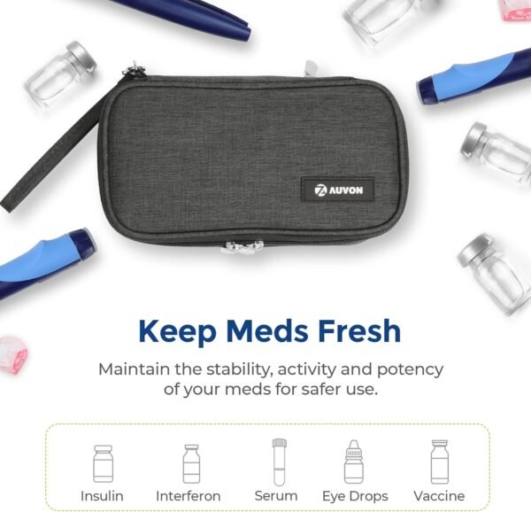 AUVON Insulin Cooler Travel Case, Expandable Insulated Diabetic Bag with 2 * 180g Ice Packs for Double Cooling Time, Portable Medication Cooler Bag for Insulin Pens and Blood Glucose Monitor Supplies - Image 8