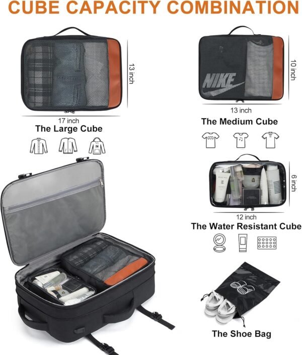 Travel Laptop Backpack,42L Carry on Luggage, Flight Approved Expandable Backpack,Business Anti Theft Weekender Bags for Women Men, Water Resistant Expandable Backpacks With 4 Packing Cubes - Image 4
