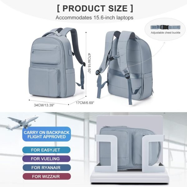 coowoz Travel Backpack for Women Men Mochila de Viaje Laptop Work Backpack Hiking Gym College Backpack Rucksack Travel Essentials Personal Item Travel Bag Carry on Backpack Flight Approved Blue - Image 6