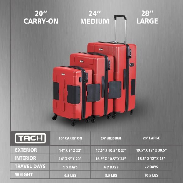 Tach V3 3-Piece Hardcase Connectable Luggage & Carryon Travel Bag Set | Rolling Suitcase with Patented Built-In Connecting System | Easily Link & Carry 9 Bags At Once (wine red) - Image 7