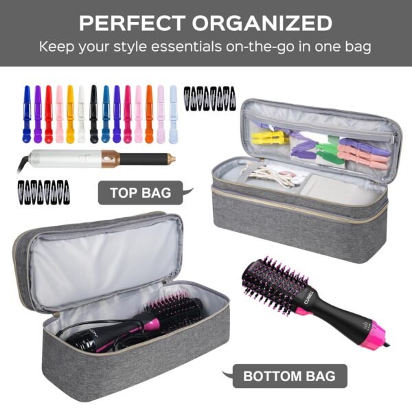 Double-Layer Travel Carrying Case for Revlon One-Step Hair Dryer and Volumizer Hot Air Brush, Portable Storage Organizer Bag Compatible with Shark FlexStyle/Dyson Airwrap Styler (Grey) - Image 4