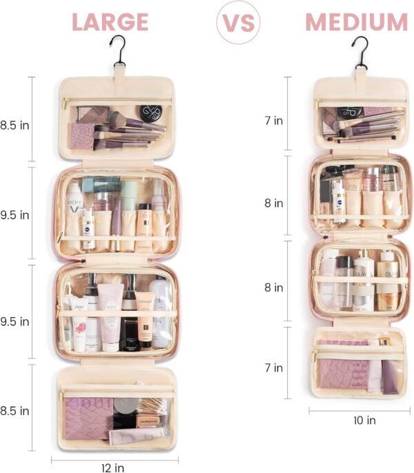 LOVEVOOK Toiletry Bag for Women, Water-resistant Travel Makeup Bag with Hanging Hook, Traveling Essentials Cosmetic Bag Travel Organizer for Accessories, Shampoo, Full Sized Container, Toiletries - Image 3