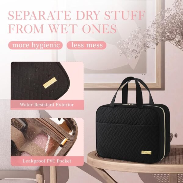 HOTOR Travel Toiletry Bag - Toiletry Bag w/Hanging Hook - Spacious Toiletry Bag for Women & Men, Makeup Bag/Big Comparment, Waterproof for Travel Accessories, Travel Essentials, Medium, Black - Image 6