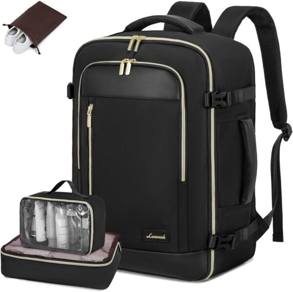 LOVEVOOK Travel Backpack for Women & Men, 45L Carry On Backpack, Personal Item Bag with 3 Packing Cubes, Business Weekender Overnight Luggage Daypack, Fits 18 Inch Laptop, Black - Image 2