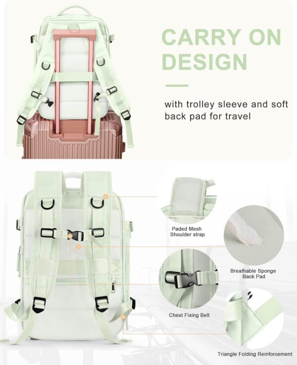 Travel Backpack for Women Men,Laptop Carry on Backpack Airline Approved,Personal Item Size Gym Hiking Backpack Weekender Casual Daypack Backpack Waterproof Bag with Shoe Compartment,Mint Green - Image 7