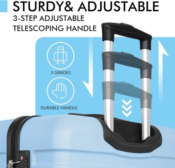 AnyZip Luggage Sets 3 Piece PC ABS Hardside Lightweight Suitcase with 4 Universal Wheels TSA Lock Carry On 20 24 28 Inch Light Blue - Image 9