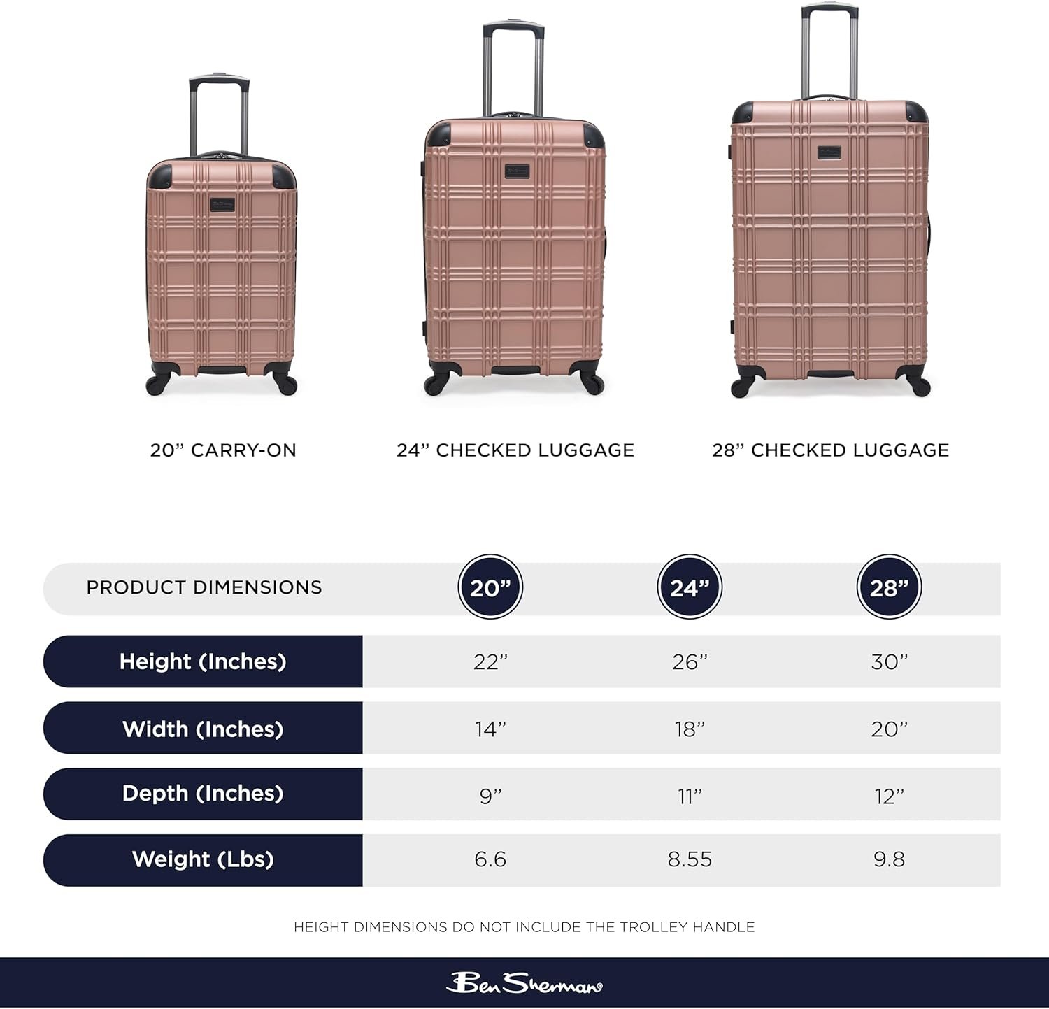 Ben Sherman Nottingham Lightweight Hardside 4-Wheel Spinner Travel Luggage, Rose Gold, 20-Inch Carry On - Image 3