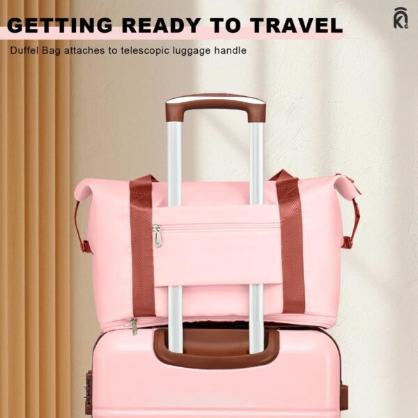 Krute Luggage Set 5 Piece Suitcase Set Carry-On Luggage, PC ABS TSA Lock Hard shell Lightweight Checked Luggage Set with Spinner Wheels for Family Travel (Pink) - Image 6