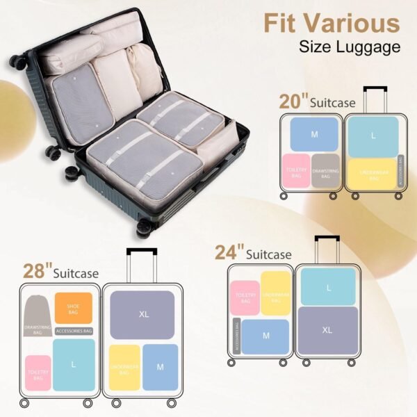 12 Set Packing Cubes for Suitcases, Various Sizes Packing Organizer Bags Set for Travel Accessories Luggage Carry On, BESBESME Travel Essentials for Clothes Shoes Cosmetics Toiletries, Beige - Image 8