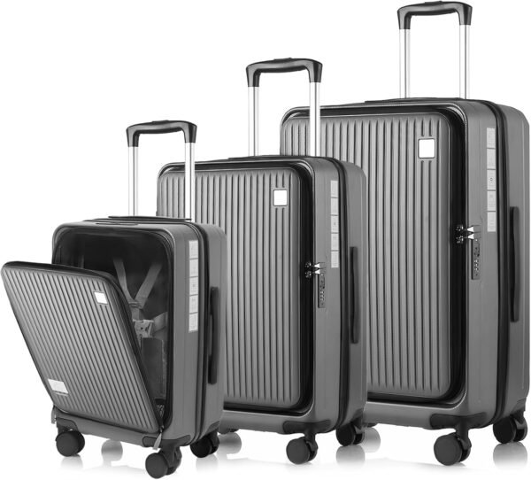 Luggage Sets 3 Piece, ABS Lightweight 20in/24in/28in Luggage, Expandable Carry On Suitcase Set with TSA Lock & Double Wheels, Front Open Hardshell Luggage Sets (Grey) - Image 2