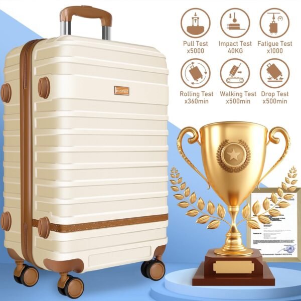 Luggage Set 3 Piece Carry On Suitcase Hardside, Lvory, 28/24/20 Inch - Image 3