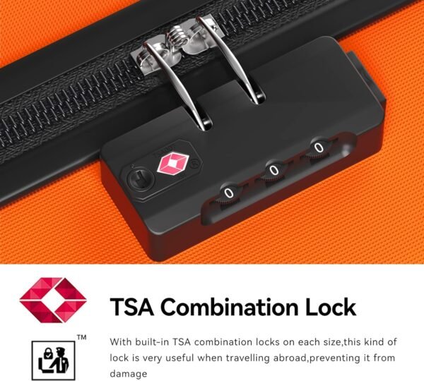Luggage Sets Lightweight 3 Piece Luggage Set ABS Suitcase Sets with Spinner Wheels TSA Lock,Orange,3 Piece Set (20/24/28) - Image 3
