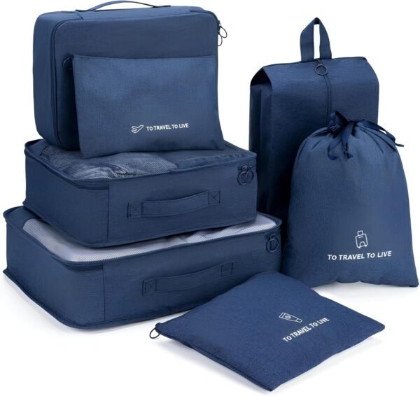 7 Pcs Set Travel Packing Cubes for Suitcases | Compression Packing Cubes for Luggage | Lightweight Packing Organizers | Organizer Cubes for Travel Essentials | Travel Accessories (Dark Blue) - Image 2