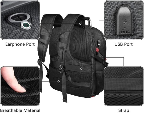 Extra Large Travel Backpack, 50L Big Capacity Travel Laptop Backpack for Men Him Women, TSA Airline Approved Luggage Business Computer Work Nursing Computer College Bag 17 Inch Computer, Black - Image 4