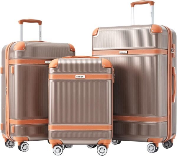 Merax Hardside Rugged Travel Suitcase Luggage with 8 Spinner Wheels, Collision-Protection Angle, 3-Piece Set, TSA Lock, Expandable, Carry-On Luggage (20/24/28, Coppery) - Image 2