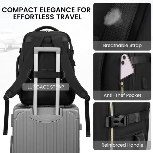 LOVEVOOK Travel Backpack for Women & Men, 45L Carry On Backpack, Personal Item Bag with 3 Packing Cubes, Business Weekender Overnight Luggage Daypack, Fits 18 Inch Laptop, Black - Image 6