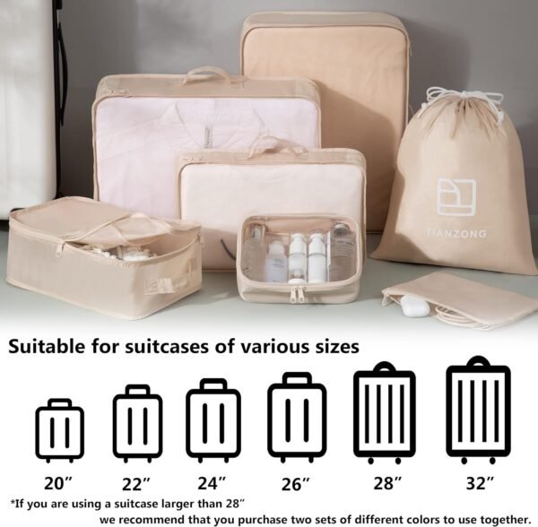 tianzong 7-piece Set Packing Cubes, Travel Bags for Luggage, Packing Organizers with Shoe Bag - Image 7