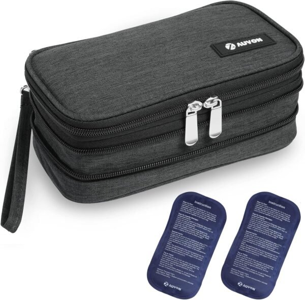 AUVON Insulin Cooler Travel Case, Expandable Insulated Diabetic Bag with 2 * 180g Ice Packs for Double Cooling Time, Portable Medication Cooler Bag for Insulin Pens and Blood Glucose Monitor Supplies - Image 2
