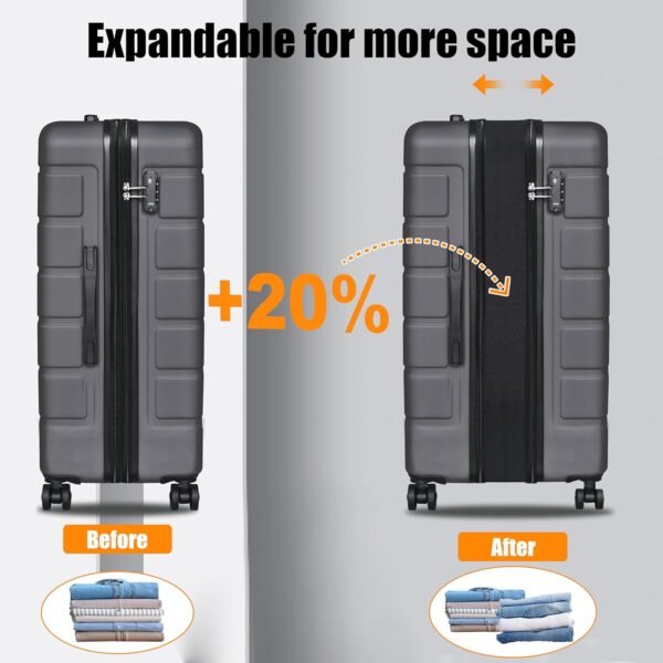 Explorer Lightweight Hardside Expandable Luggage Spinner Wheels Suitcase W/TSA Lock, Grey, New-3 Piece Set - Image 4