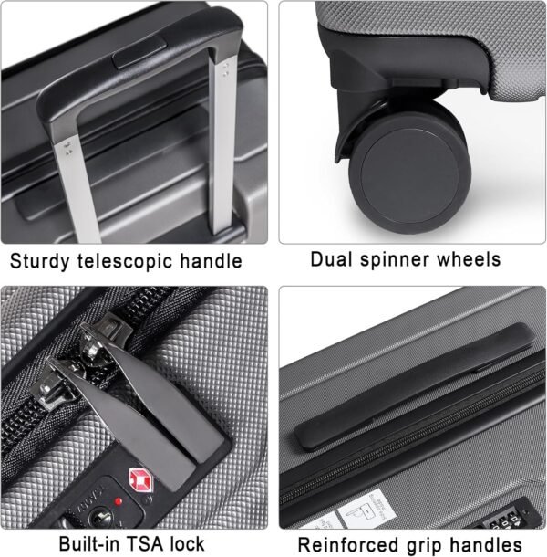 Luggage Sets 3 Piece, ABS Lightweight 20in/24in/28in Luggage, Expandable Carry On Suitcase Set with TSA Lock & Double Wheels, Front Open Hardshell Luggage Sets (Grey) - Image 6