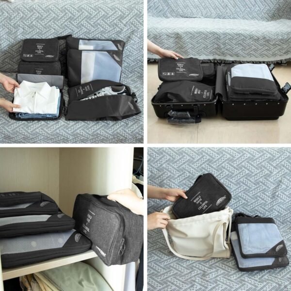 7 Set Compression Packing Cubes for Suitcases, Travel Luggage Organizers with 3 Compressible Packing Cubes, Shoe Bag, Underwear Cube, Cable Organizer & Laundry Organizert Bag Set Black - Image 5