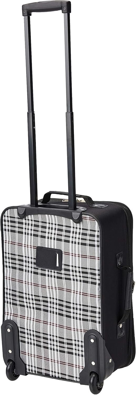 Rockland Fashion Softside Upright Luggage Set, Expandable, Black Plaid, 2-Piece (14/19) - Image 4