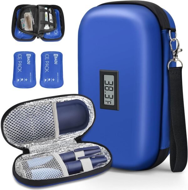 2 Packs Insulin Cooler Travel Cases, 24H Cooling Diabetic Cooler for Insulin Pens and Supplies, 3 Reusable Ice Packs TSA Approved and Temps Display, Refrigerated Medicine Organizer Bag for Travel - Image 2
