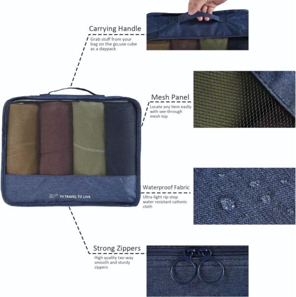 7 Pcs Set Travel Packing Cubes for Suitcases | Compression Packing Cubes for Luggage | Lightweight Packing Organizers | Organizer Cubes for Travel Essentials | Travel Accessories (Dark Blue) - Image 6
