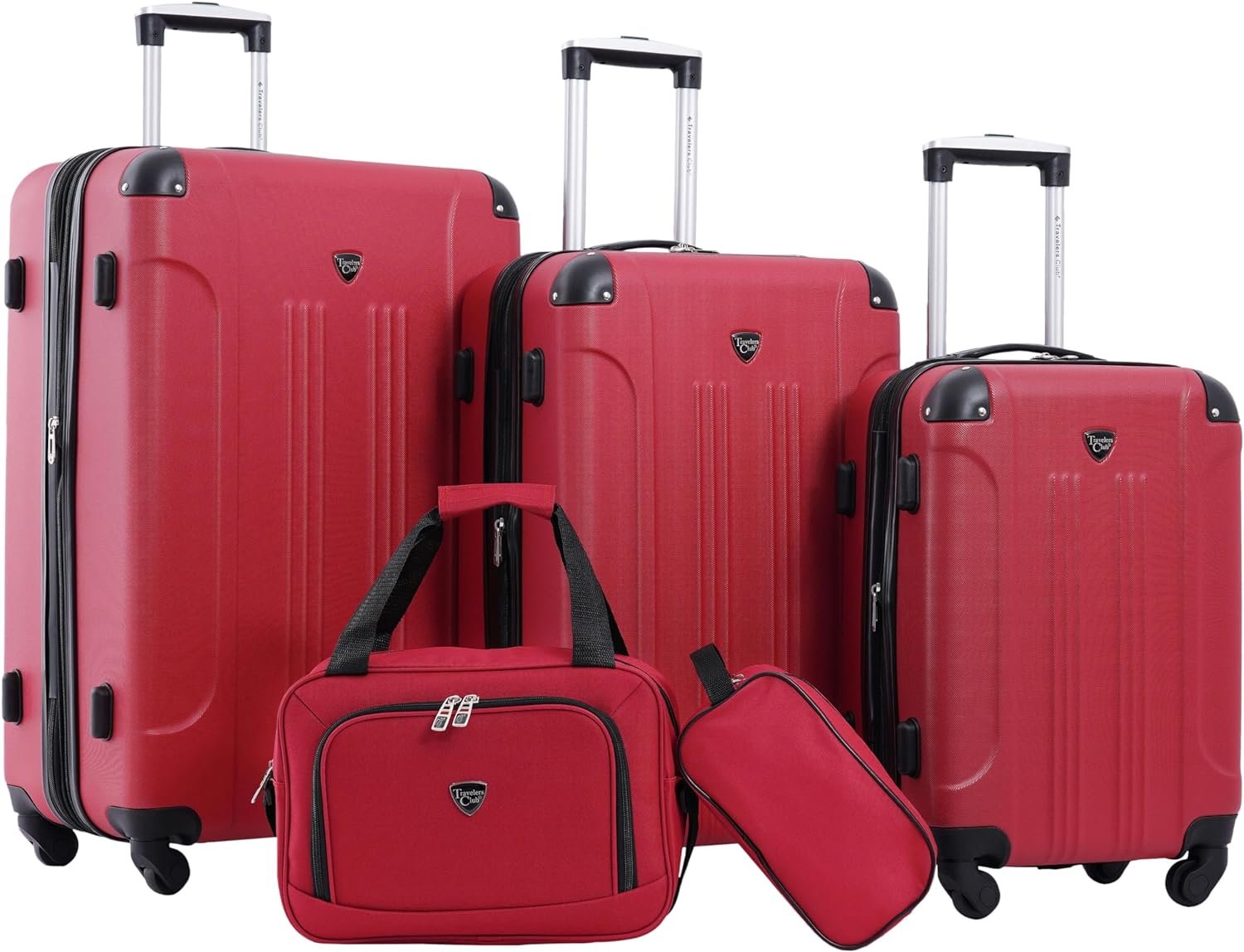 Travelers Club Chicago Hardside Expandable Spinner Luggage, Red, 5 Piece Set - Image 2