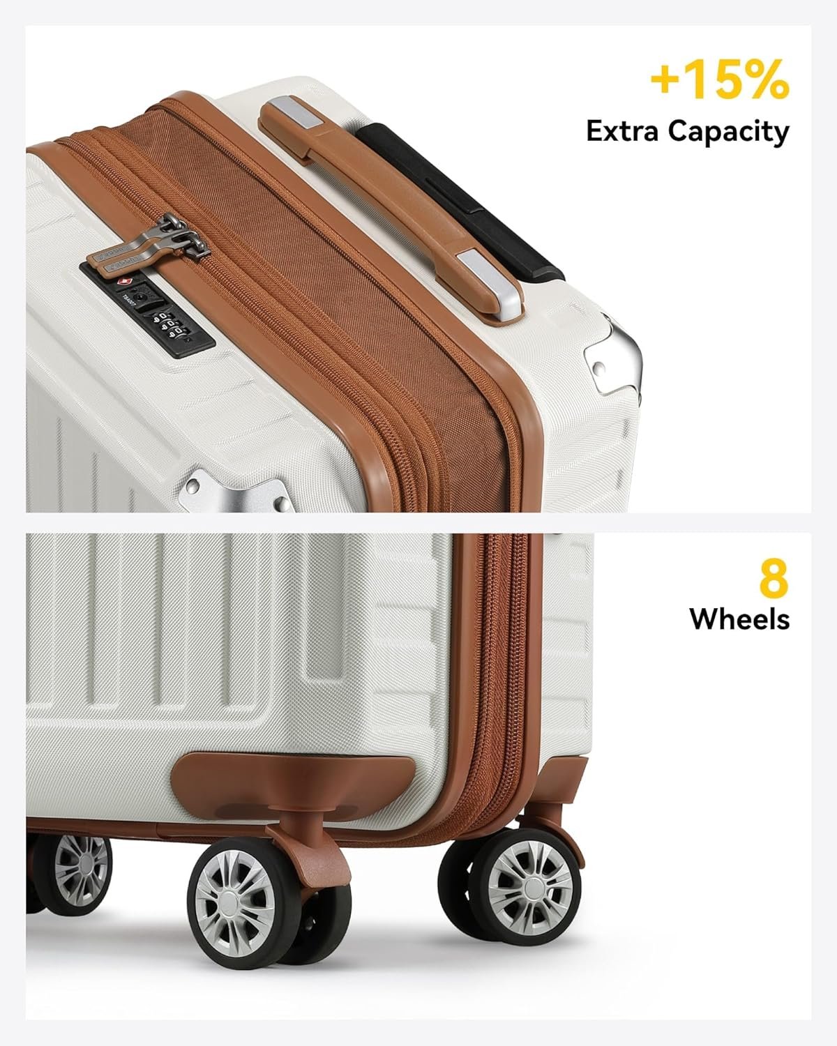 LUGGEX Carry On Luggage Sets 3 Piece - PC Expandable Hardshell Luggage with Spinner Wheels (Brown-Black Suitcase) - Image 4