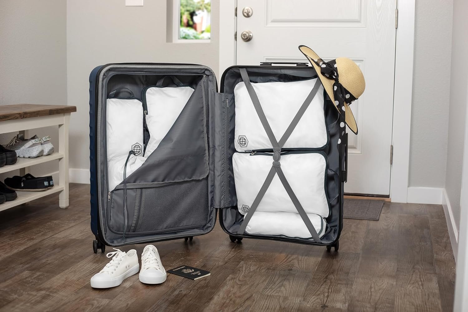 Extra Large Compression Packing Cubes for Travel-Extra Packaging Cube Luggage Organizers 7 Piece Set-Ultralight, Expandable/Compression Bags Clothes (White/Grey) - Image 3