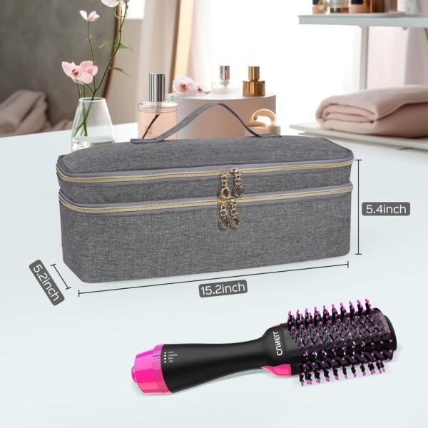 Double-Layer Travel Carrying Case for Revlon One-Step Hair Dryer and Volumizer Hot Air Brush, Portable Storage Organizer Bag Compatible with Shark FlexStyle/Dyson Airwrap Styler (Grey) - Image 7