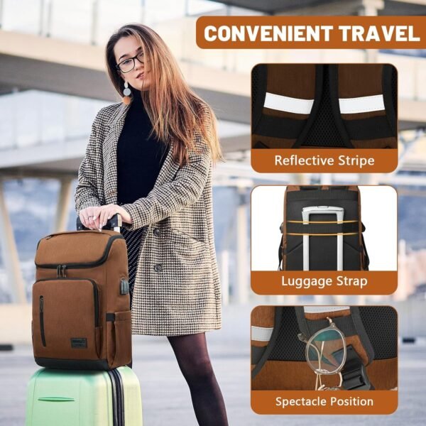 YALUNDISI Laptop Backpacks Travel Backpack Carry On Backpack Casual Daypack with USB Charging Port for Men Women Brown - Image 7