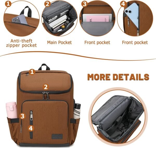 YALUNDISI Laptop Backpacks Travel Backpack Carry On Backpack Casual Daypack with USB Charging Port for Men Women Brown - Image 3