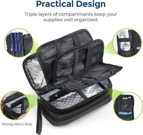 AUVON Insulin Cooler Travel Case, Expandable Insulated Diabetic Bag with 2 * 180g Ice Packs for Double Cooling Time, Portable Medication Cooler Bag for Insulin Pens and Blood Glucose Monitor Supplies - Image 5