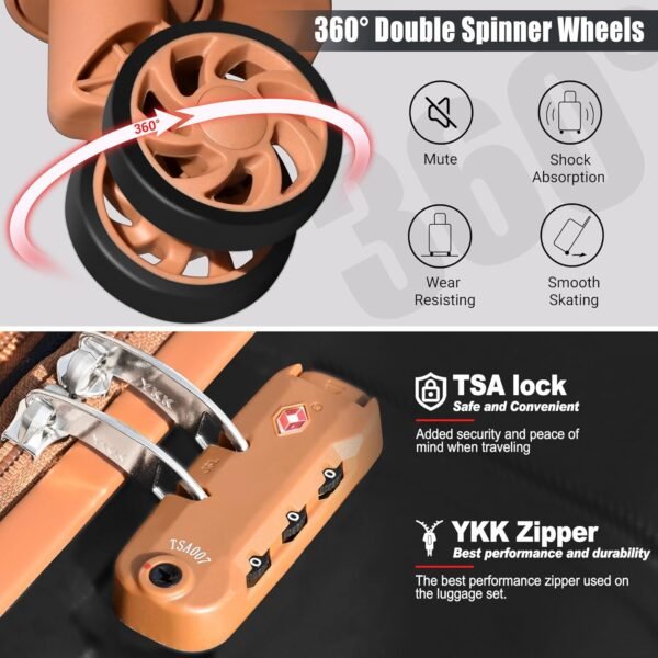 Zebra Light Weight Hardside Expandable Luggage Spinner Wheels Suitcase W/TSA Lock, Apricot Black, 5 Piece Set - Image 7