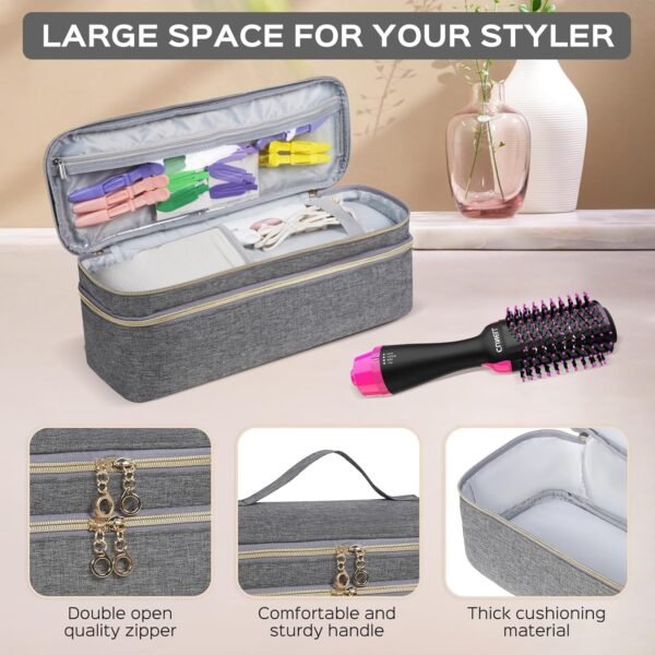 Double-Layer Travel Carrying Case for Revlon One-Step Hair Dryer and Volumizer Hot Air Brush, Portable Storage Organizer Bag Compatible with Shark FlexStyle/Dyson Airwrap Styler (Grey) - Image 5