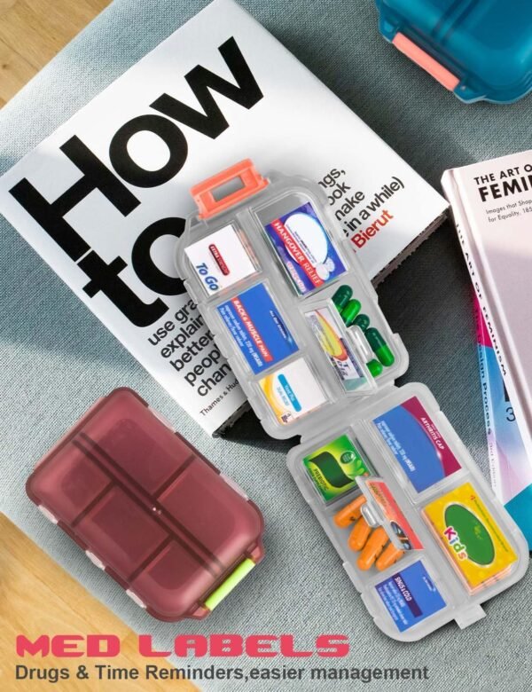 3 Pcs DIY Travel Pill Organizer with Labels Pocket Pharmacy, 3 Pill Box & 420 Medicine Labels, Portable Travel Essentials Mini Pill Container 7 Day Pill Case Storage Vitamin Fish Oil (Set B) - Image 7
