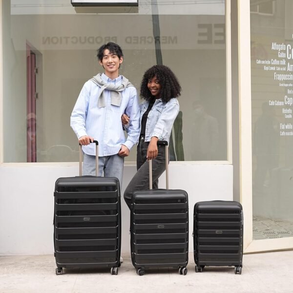 PP material 3-piece expandable luggage sets with Spinner Wheels， Suitcase with TSA Lock，Large Luggage for Family Travel carry on 20/24/28，Black color - Image 8