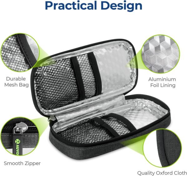 AUVON Insulin Pen Cooler Travel Case with 2 x 90g TSA Approved Ice Packs, Diabetic Medication Insulated Cooling Bag for Insulin Pens and Diabetic Supplies Storage, Compact for Daily Life and Trips - Image 6