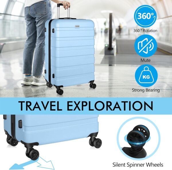 AnyZip Luggage Sets 3 Piece PC ABS Hardside Lightweight Suitcase with 4 Universal Wheels TSA Lock Carry On 20 24 28 Inch Light Blue - Image 5