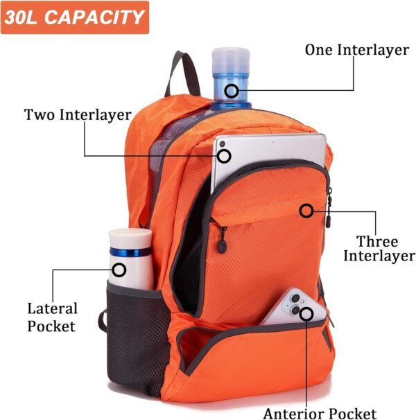 YZAOLL 30L Lightweight Packable Travel Hiking Backpack Daypack Foldable Backpack Water Resistant Daypack for Women Men - Image 7