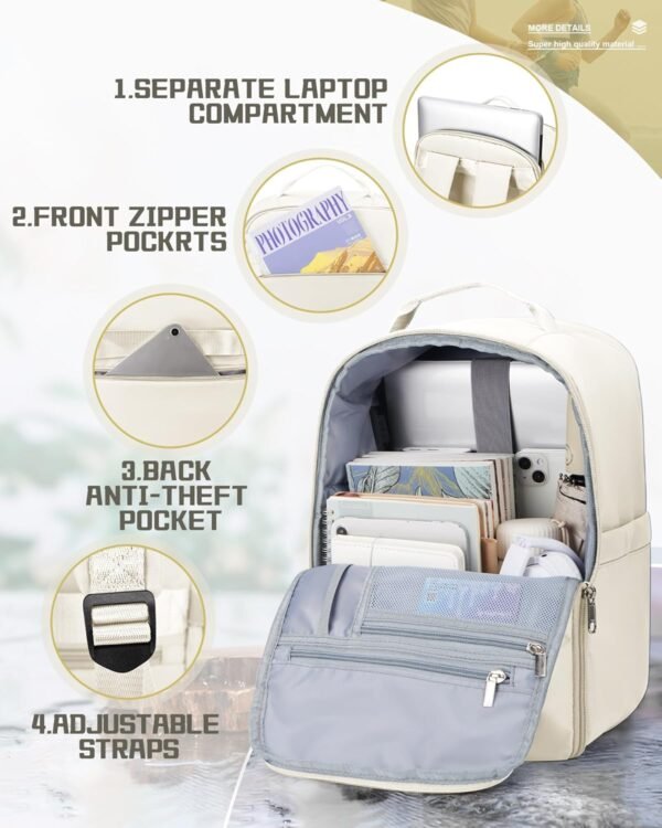 United Airlines Approved Travel Backpack for Women, mochila de viaje, 20L Carry On Backpack, Underseat Luggage Bag, Travel Essentials, Cabin Size Personal Item Bag, Beige - Image 6