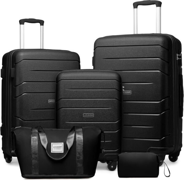 LARVENDER Luggage Sets 5 Piece, Expandable Luggage Hardside PP Suitcase Sets with Spinner Wheels TSA Lock, Lightweight Rolling Suitcase for Men and Women,Black - Image 2