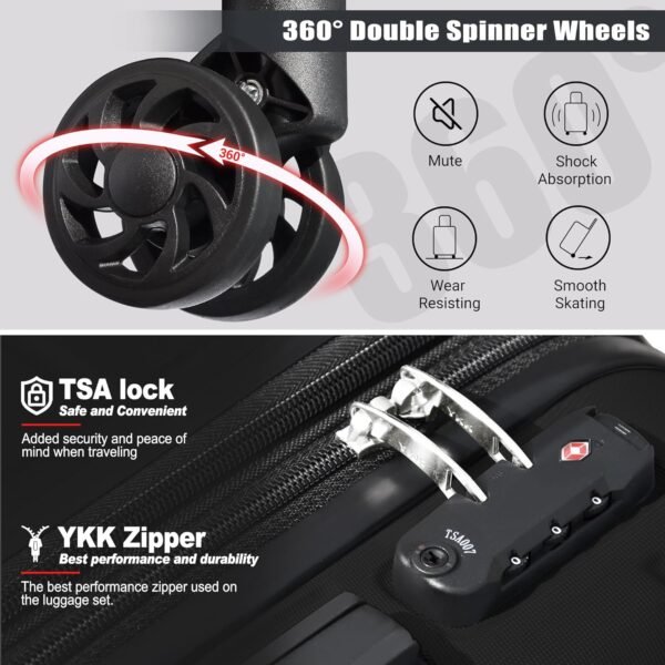 Classic Light Weight Hardside Expandable Spinner Wheels Luggage Suitcase W/TSA Lock, Black, 3 Piece Set - Image 4
