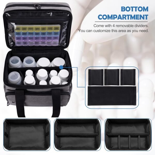 Large Medicine Storage Bag, Double Layer Pill Bottle Organizer Storage Bag with Lockable Zipper, Medication Travel Bag Carrying Case for Men Women - Image 4